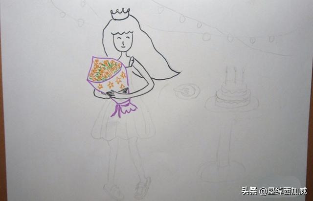 如何画小女孩的生日派对的简笔画